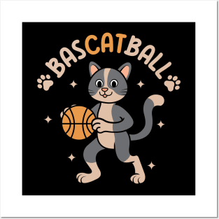 Bascatball Cat Playing Basketball Posters and Art